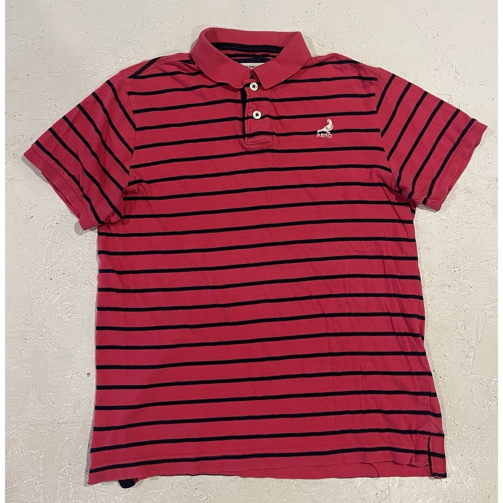 Aeropostale Polo Shirt Pink Stripe Short Sleeve Collar Pullover Large